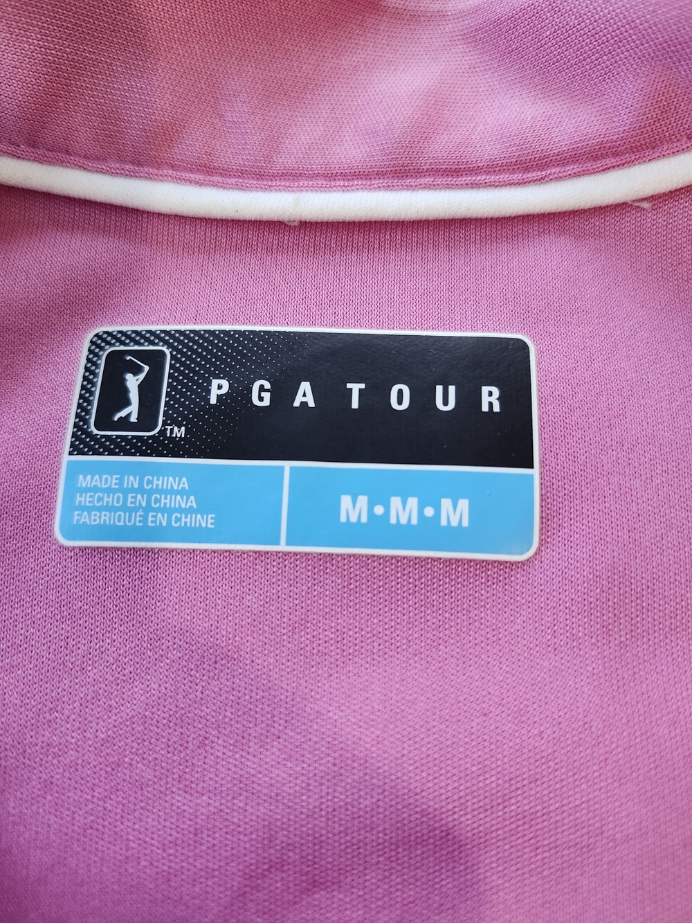 PGA TOUR Women's Golf Polo M Pink White Geometric Floral 1/2 Zip Performance Top - Picture 3 of 7